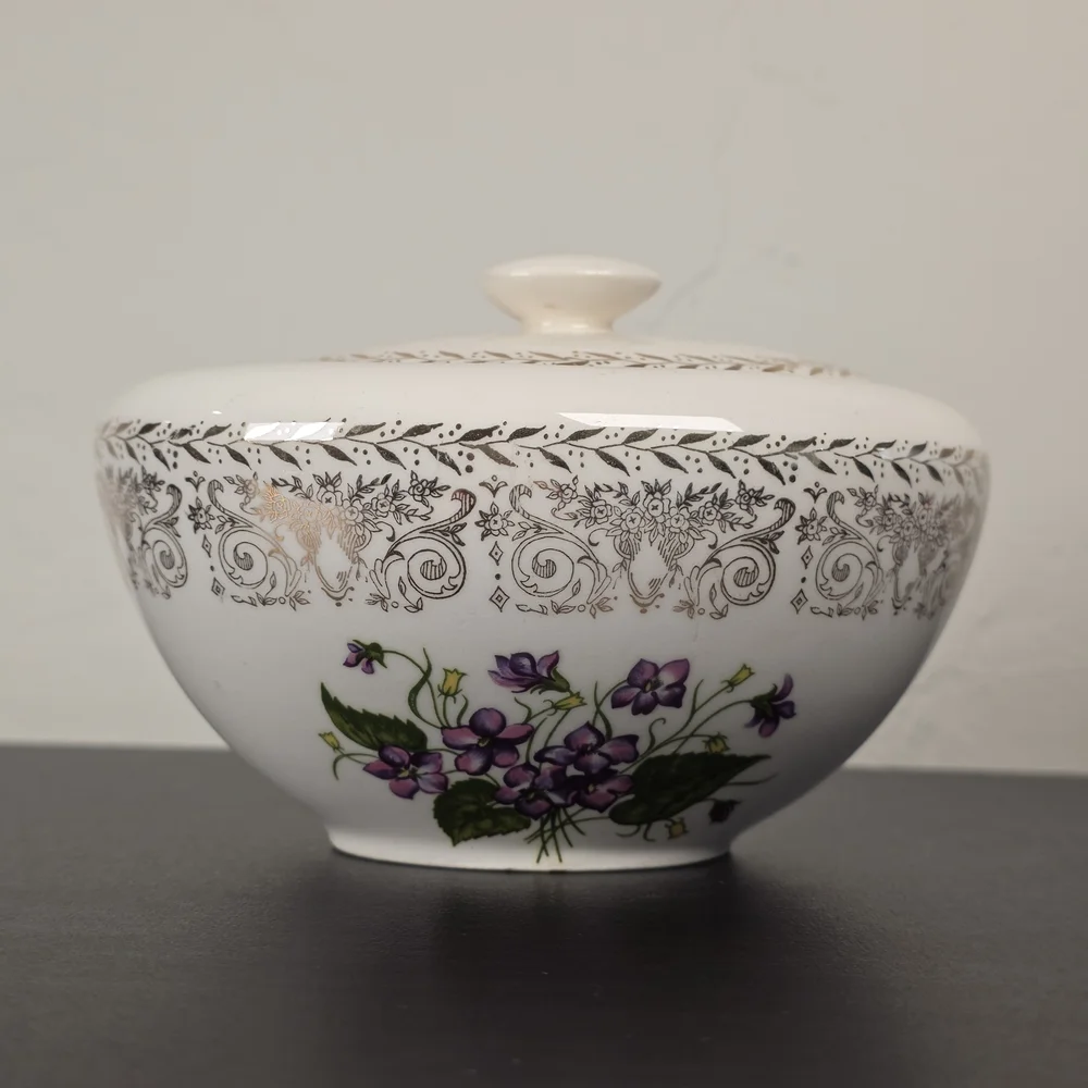 Vintage Spring Violet Cream & Sugar Set Gold Trim Floral